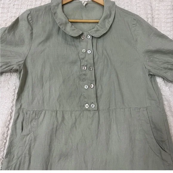 Grae Cove Lagenlook Sage Green Linen Midi Dress, M - Picture 6 of 12